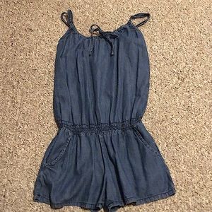 Decree Spaghetti Strap Ruched Denim Romper
